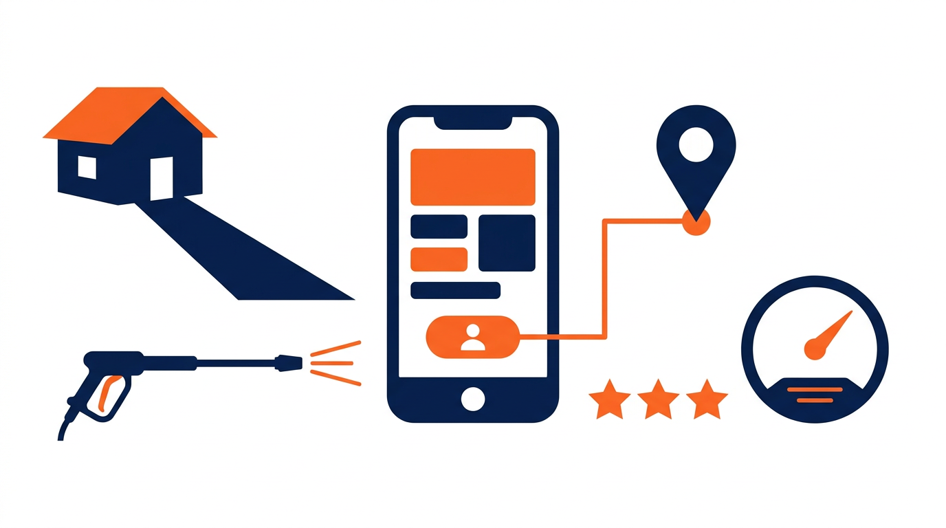 Mobile pressure washing website connected to local search, reviews, and speed
