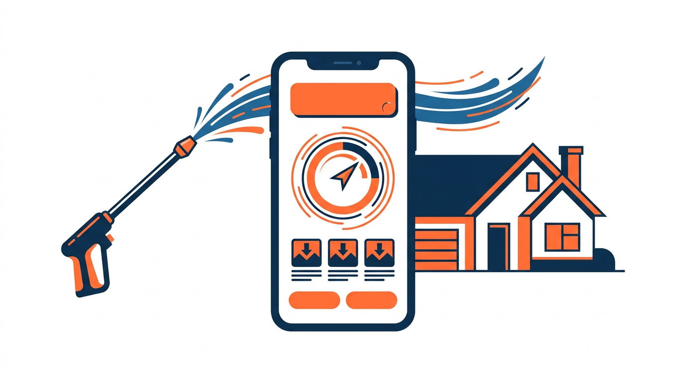 Illustration of a fast mobile pressure washing website with simple navigation and large buttons