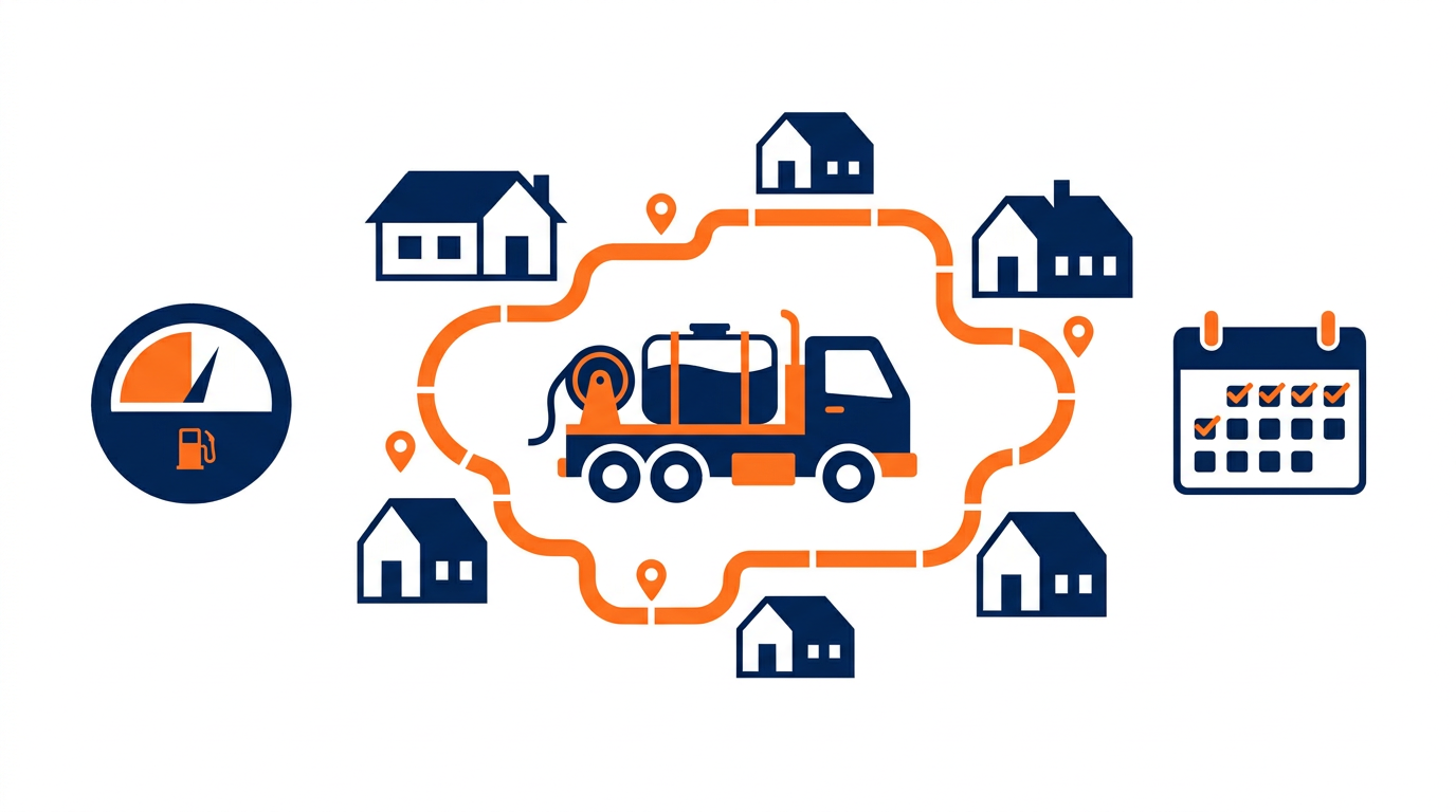 Pressure washing truck serving a compact group of nearby homes
