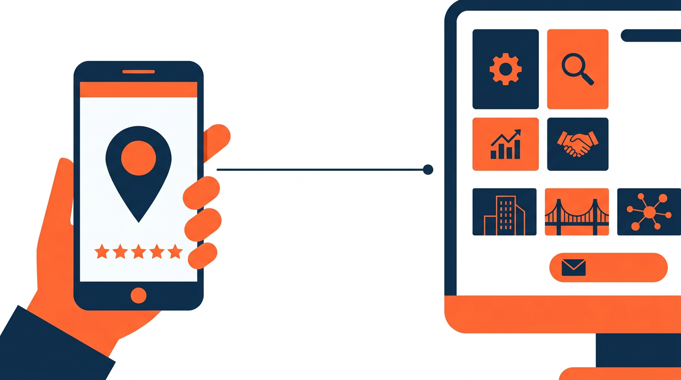 Concept showing a local business profile working together with a pressure washing website
