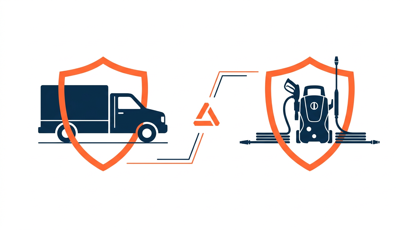 Illustration showing separate protection for a pressure washing truck and mobile equipment