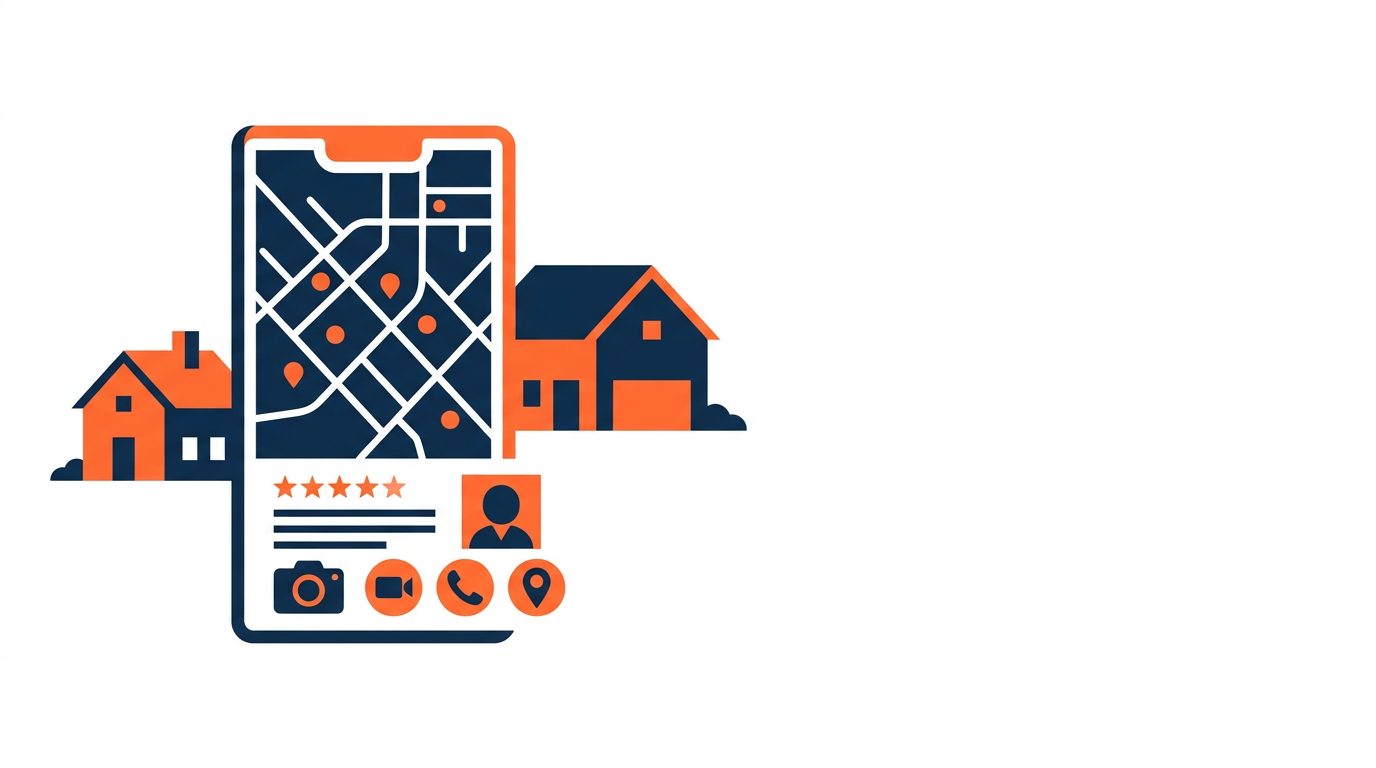 Conceptual Google business listing connecting a pressure washing company with nearby homeowners