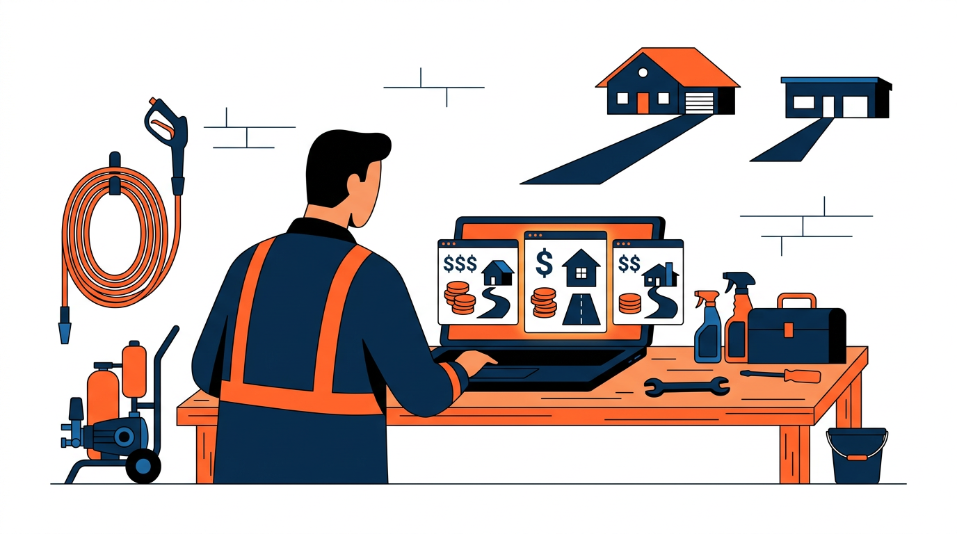 Pressure washing contractor comparing a simple website setup with a higher-cost agency proposal