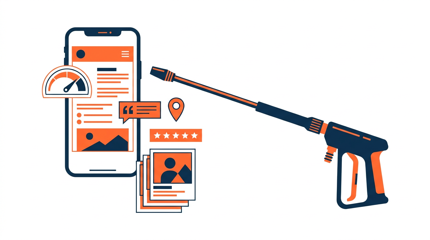 Mobile pressure washing website audit with speed, proof, location, and quote elements